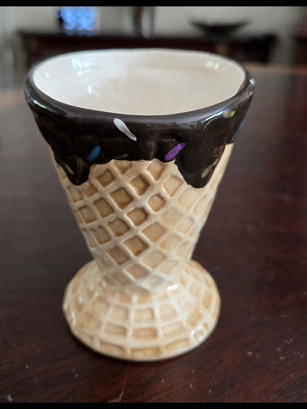 Ice Cream Cone Dessert Bowl - Chocolate Drip Design